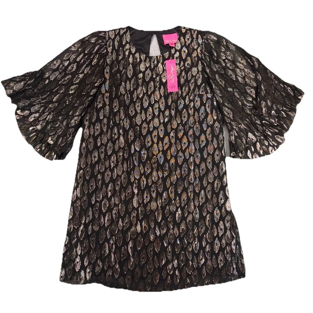 NWT Lilly Pulitzer Francis Silk Metallic Leopard Shift Dress Glam Luxe Chic Bold